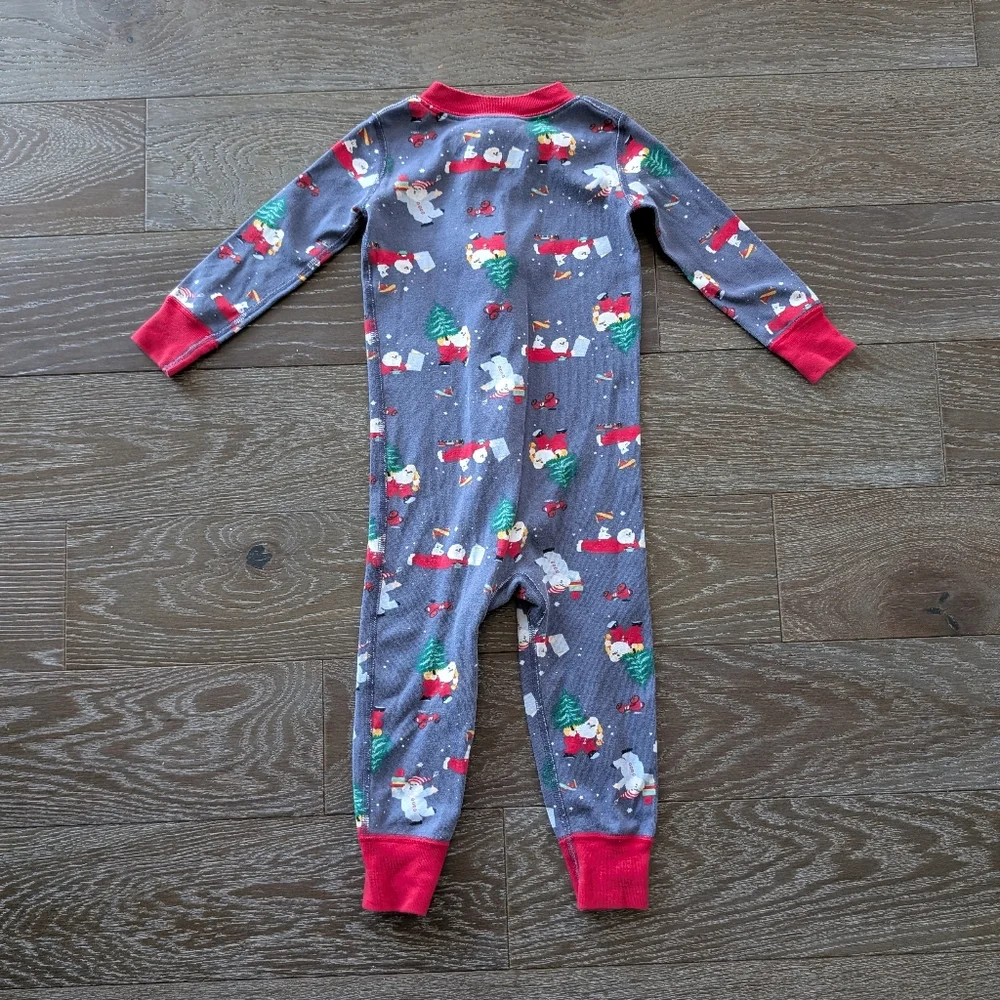 Hanna Andersson Holiday Print Sleeper In A Day With Santa Blue 18-24 Months
